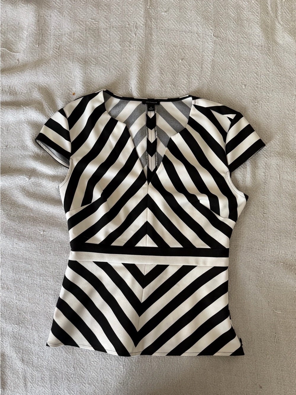 Ann Taylor Black and White Striped Peplum Top
